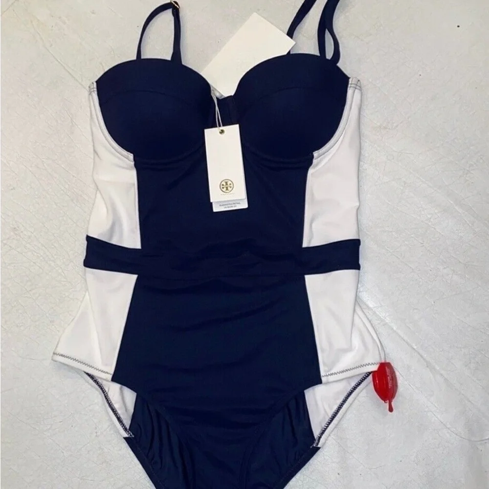 NWT Tory Burch Navy and White One Piece Bathing Suit